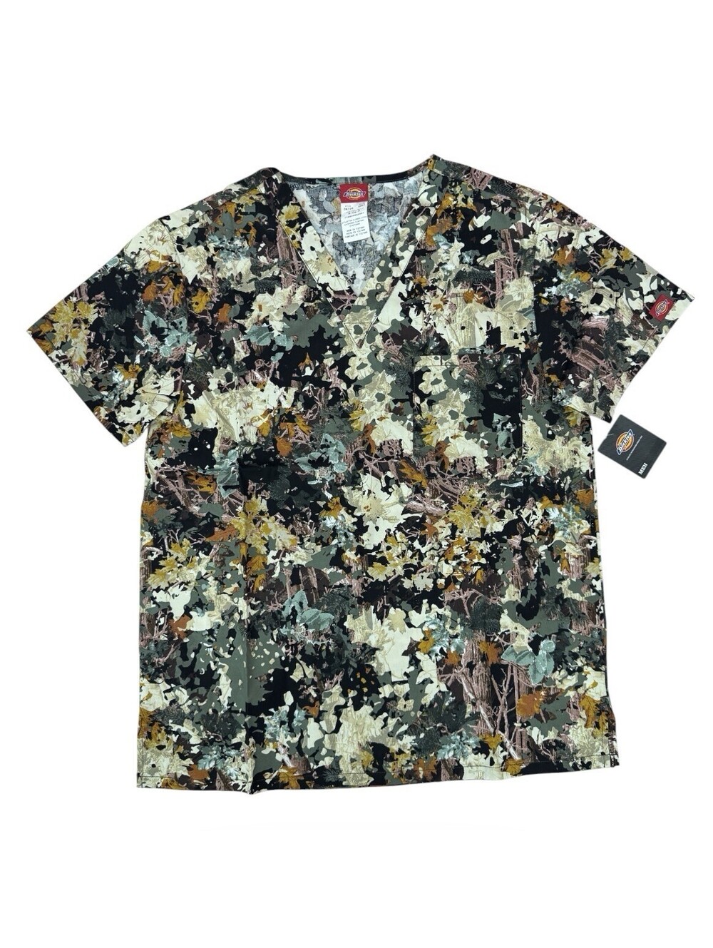 (RF) Dickies Mens Medical Scrub Top Small S Camouflage Camo Print V-Neck NWT